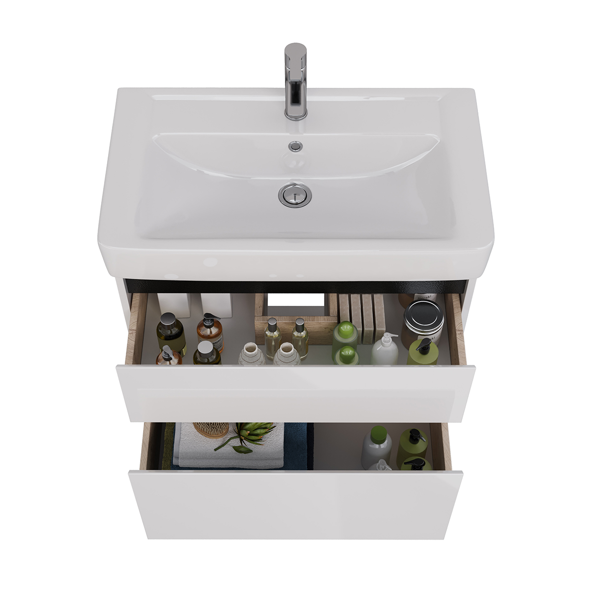 Тумба Lemark COMBI 80 см под 1 раковину, подвесная/напольная, 2 ящика, цвет планки: Чёрный, цвет кор