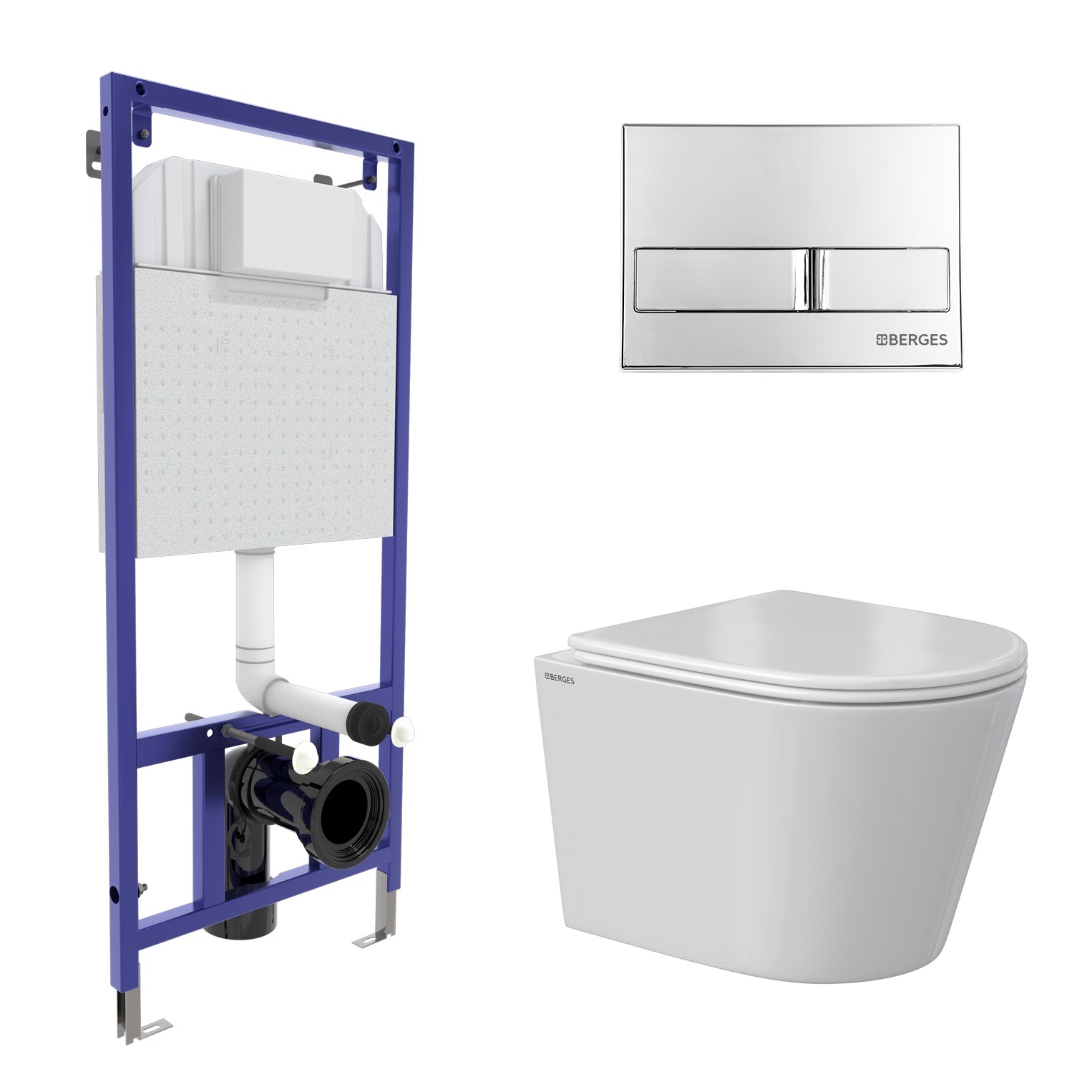 Комплект: инсталляция NOVUM кнопка L3 хром глянец, унитаз VITA Rimless 49 см, сиденье дюропласт микр