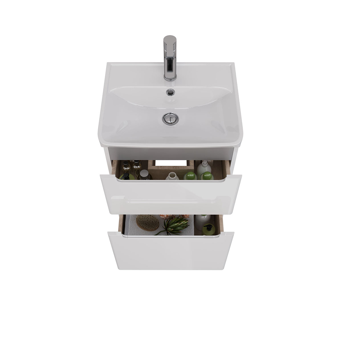Тумба Lemark BUNO 50 см под 1 раковину, подвесная/напольная, 2 ящика, цвет планки: Серый, цвет корпу