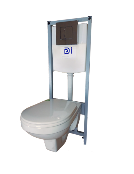 ПЭК Унитаз Рио подвесной с сиденьем микролифт, инсталляция DI c хром панелью (2 кнопки) ROSA