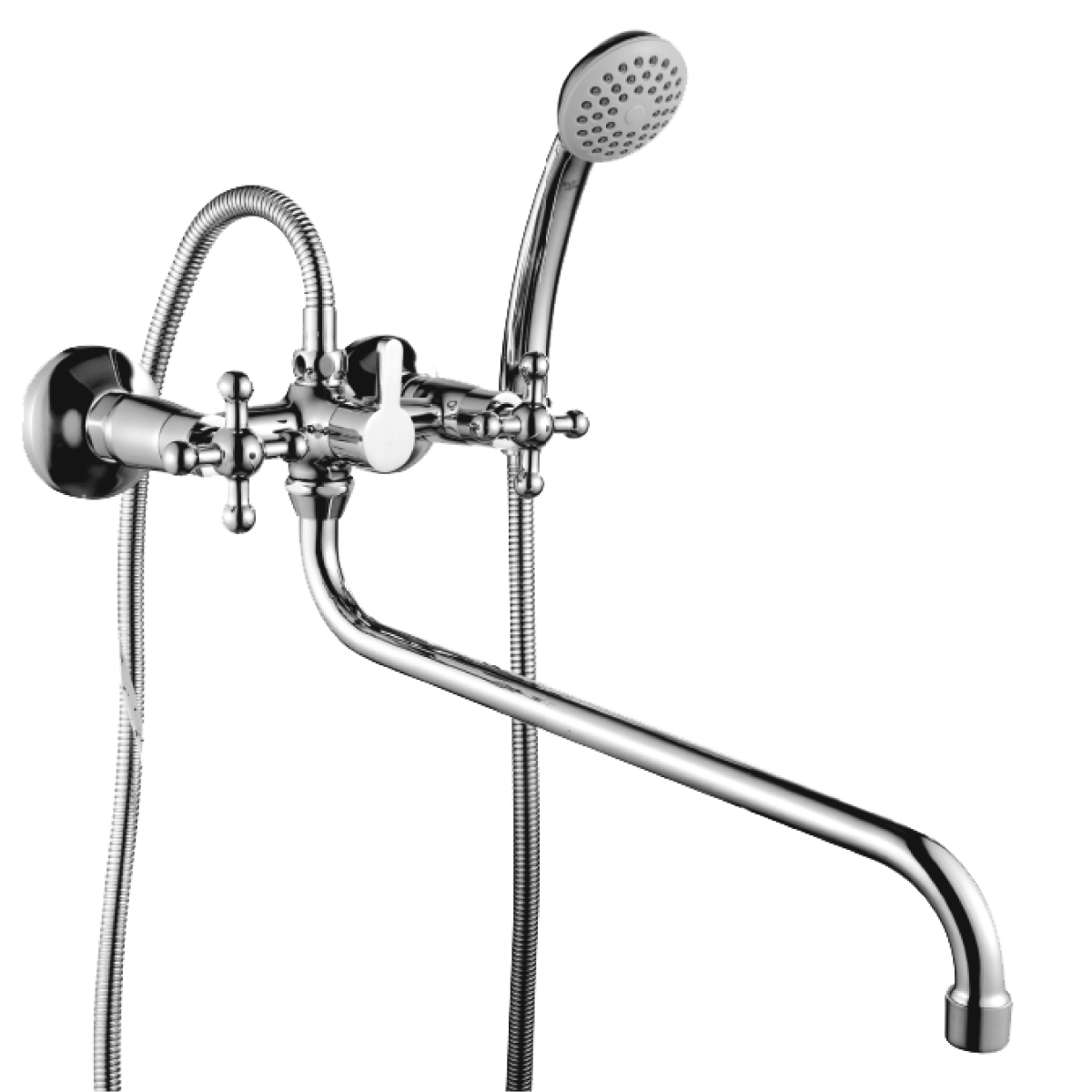 G02 Смеситель для ванны, круг.пов.излив 350мм с держ-м на теле, р/ДВ, хром, ROS, G02-84