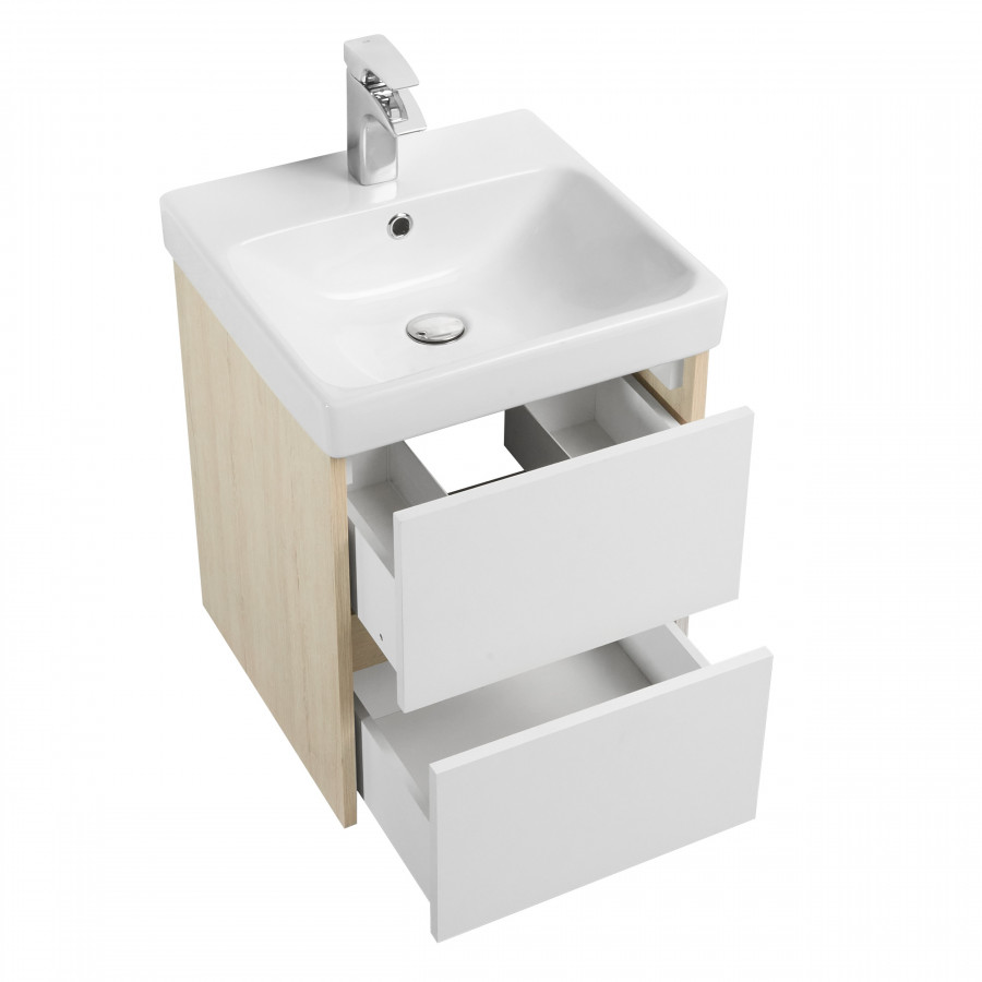 Тумба СКАНДИ 45, подвесная, белая, дуб верона (под раковину АДРИАНА 45)