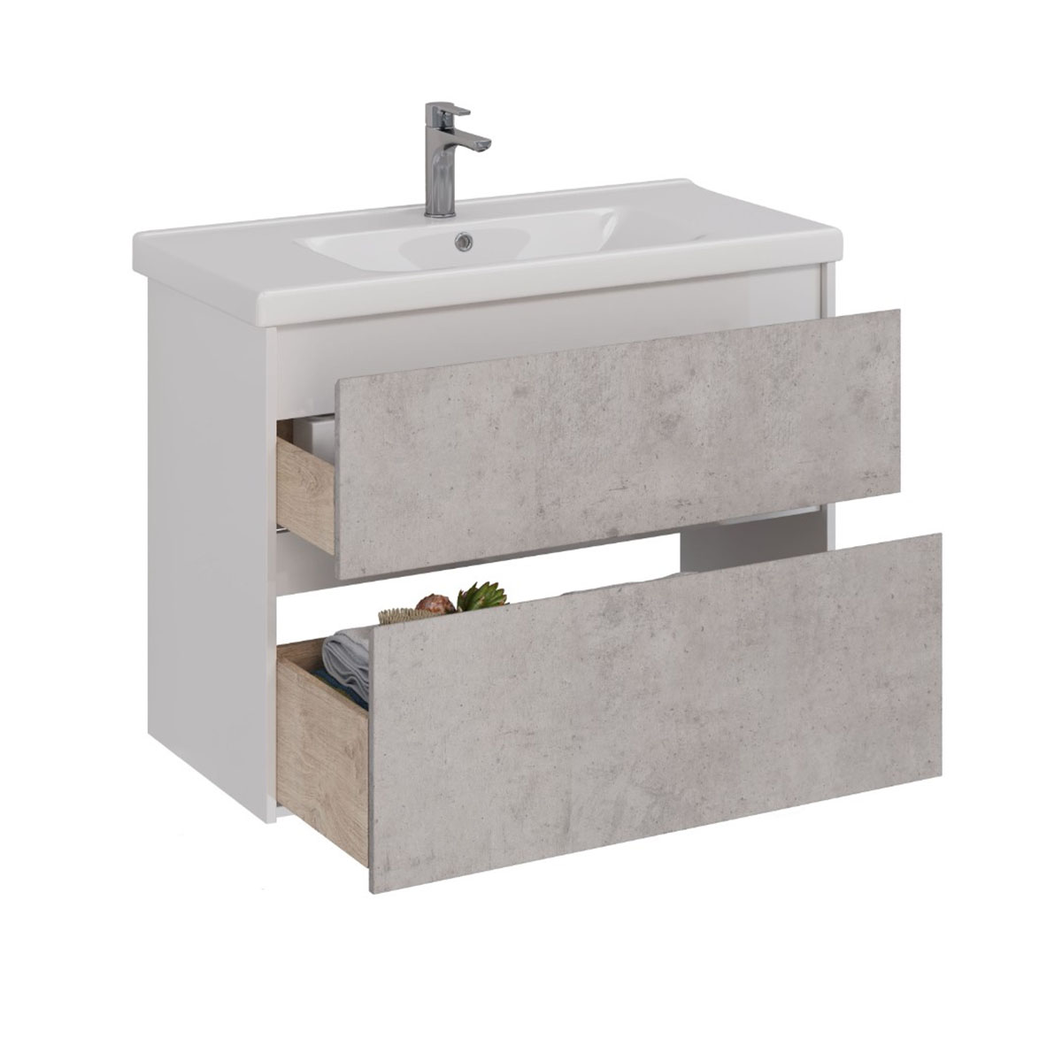 Тумба Lemark COMBI 100 см под 1 раковину, подвесная/напольная, 2 ящика, цвет фасада: Бетон, цвет кор