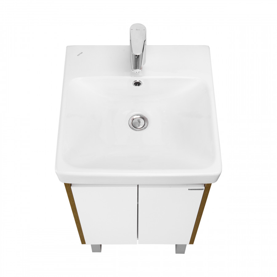 Тумба СКАНДИ DOORS 45, универс., 2 дв., белый глянец/дуб рустикальный (под раковину АДРИАНА 45)