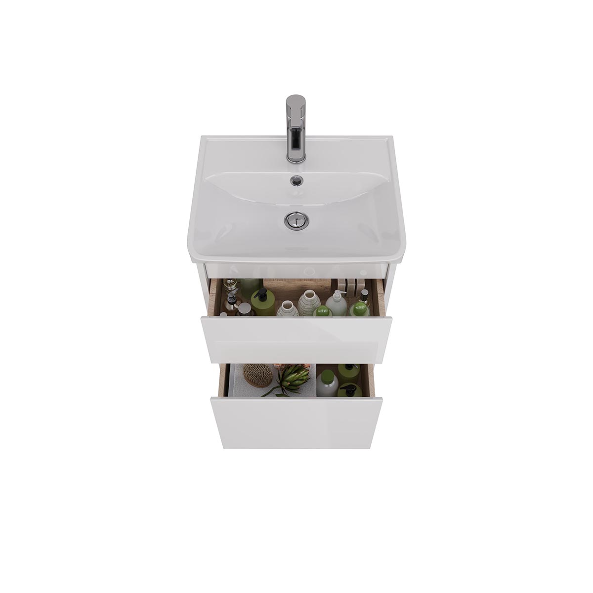 Тумба Lemark COMBI 50 см под 1 раковину, подвесная/напольная, 2 ящика, цвет корпуса, фасада: Белый г