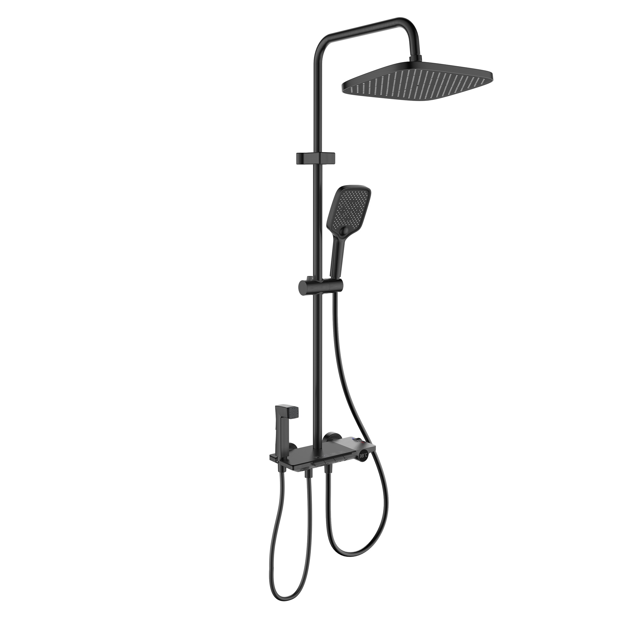 Душевая стойка PULSAR на 4 потребителя, с термостатом, оружейная сталь, BERGES
