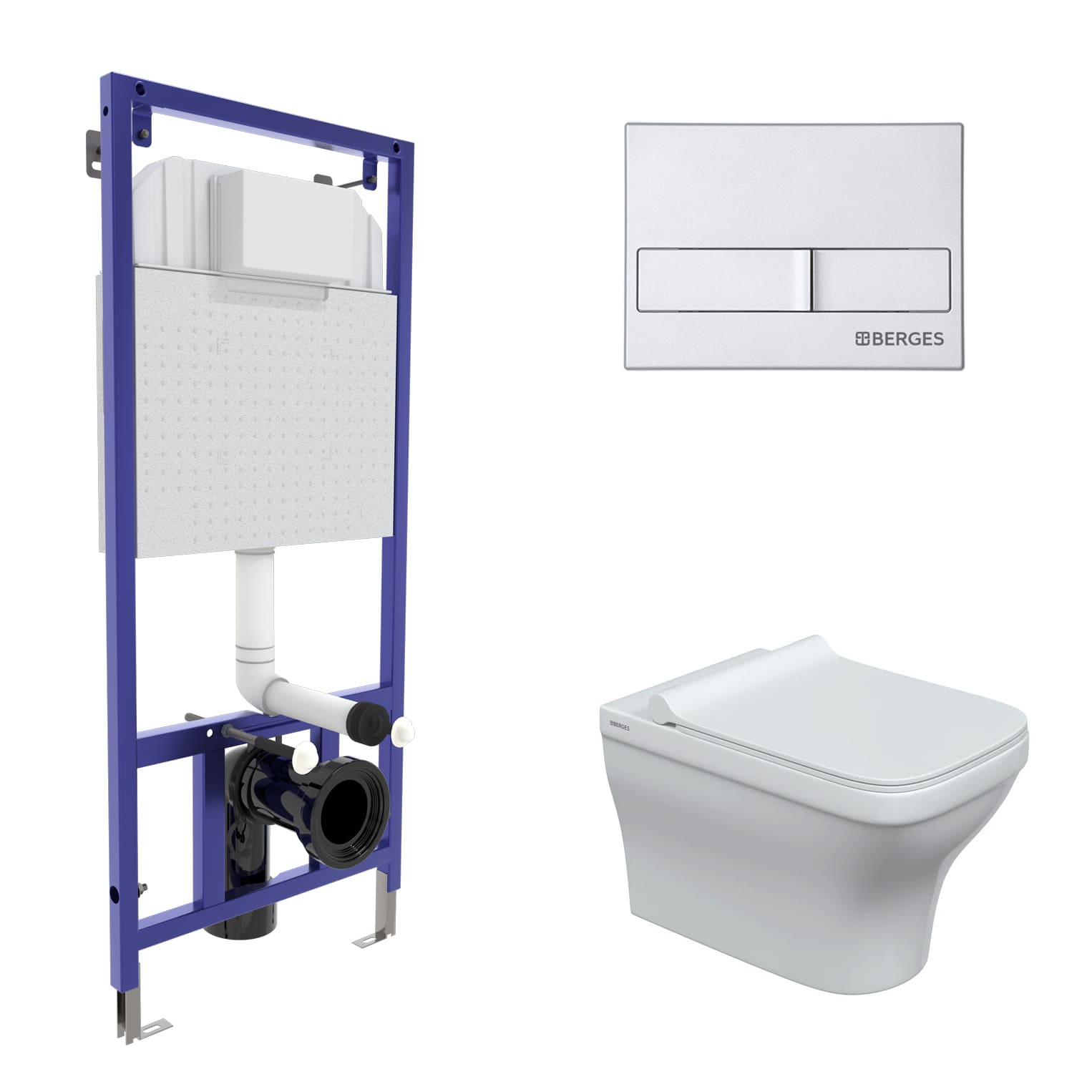 Комплект: инсталляция NOVUM кнопка L2 матовый хром, унитаз Strati Rimless, сиденье дюропласт Strati 