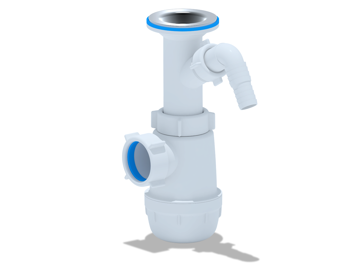 Сифон для мойки АНИ Пласт Грот A2000 1 1/2 дюйма 40 с отводом для стиральной машины