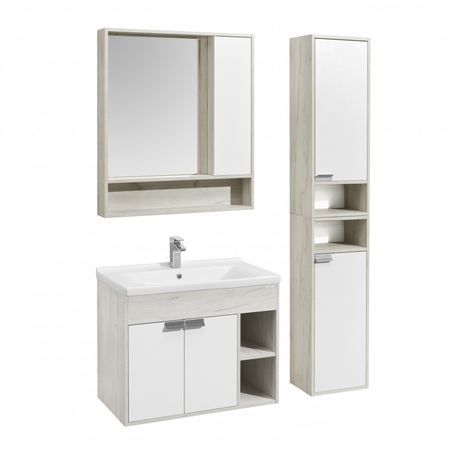 Зеркальный шкаф ФЛАЙ 80, белый, дуб крафт