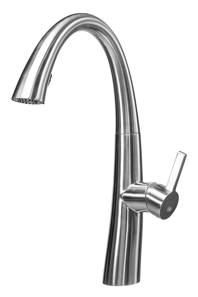 Смеситель для кухни ПРОФСАН ПСМ-300-9 STEEL нержавеющая сталь AISI-304 с выдвижной лейкой тип См-МОЦ
