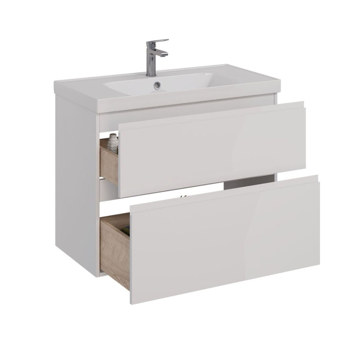 Тумба Lemark VEON 90 см под 1 раковину, подвесная/напольная, 2 ящика, цвет корпуса, фасада: Белый гл