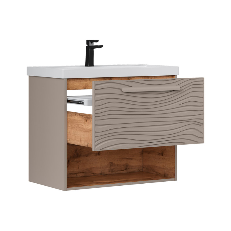 Тумба под раковину EQUIL Gleam 80, подвесная, 1 ящ., амарок/дуб вотан (под раковину 78857-80) (tpGLEAM80.1Y.N-25)