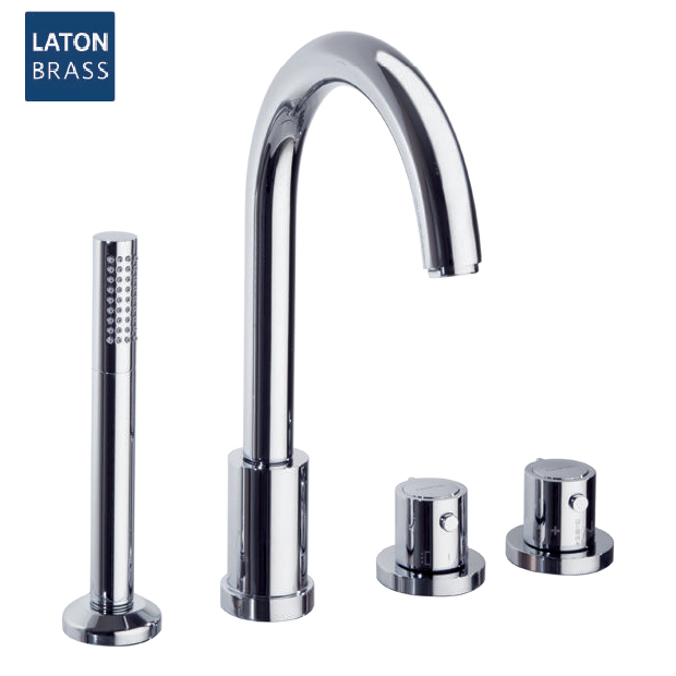 Термостатический смеситель на борт ванны однорычажный с изливом и душевым комлектом AROLA 263303TM