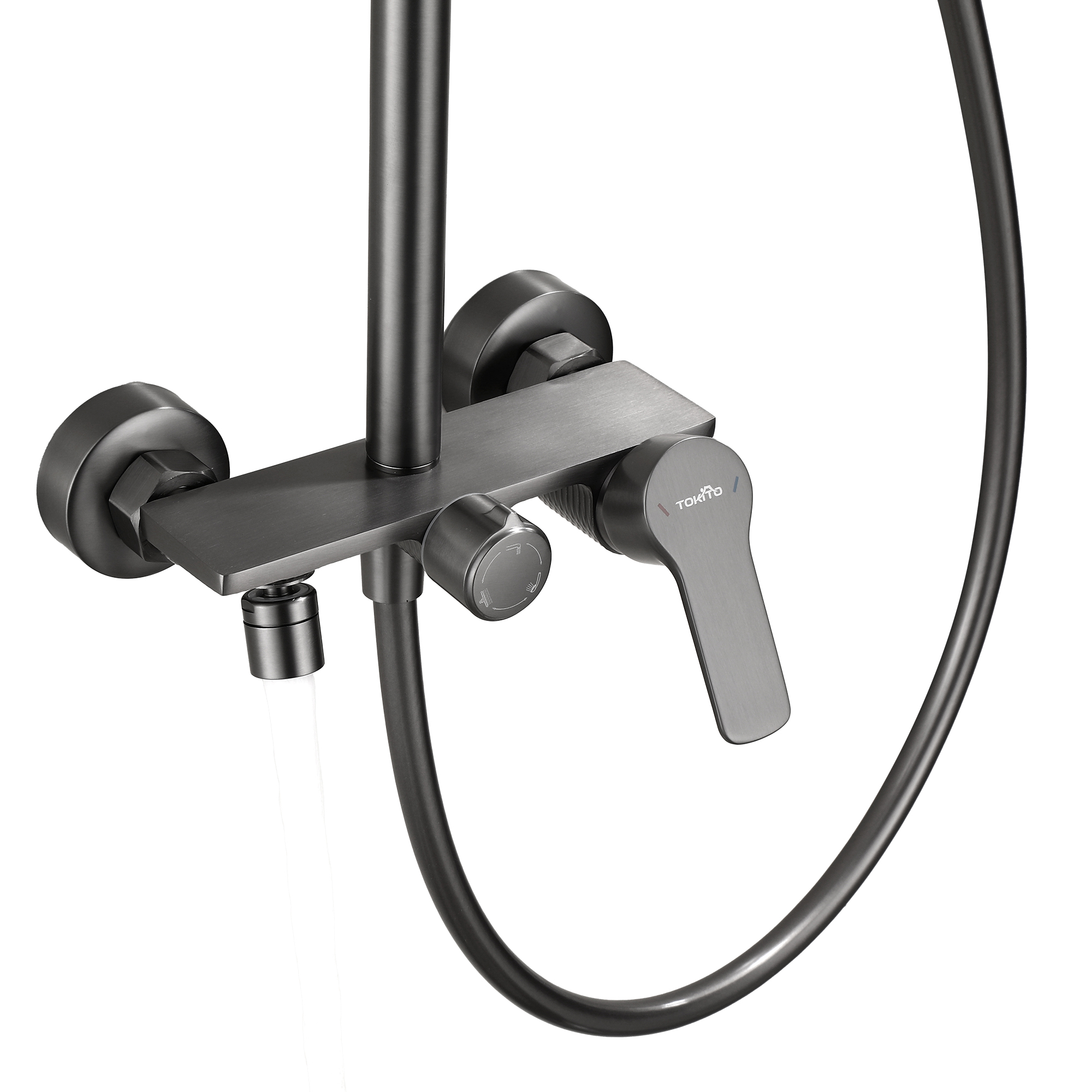 RAIN Смеситель для ванны с душевой стойкой и тропическим душем, вороненая сталь, TOKITO