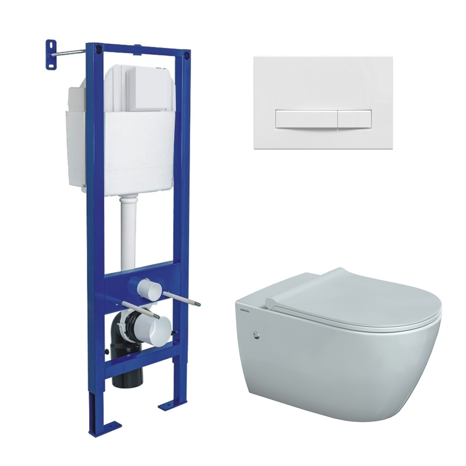 Комплект: инсталляция АТОМ Line кнопка белая, унитаз MASCON Rimless, сидение дюропласт микролифт, бы