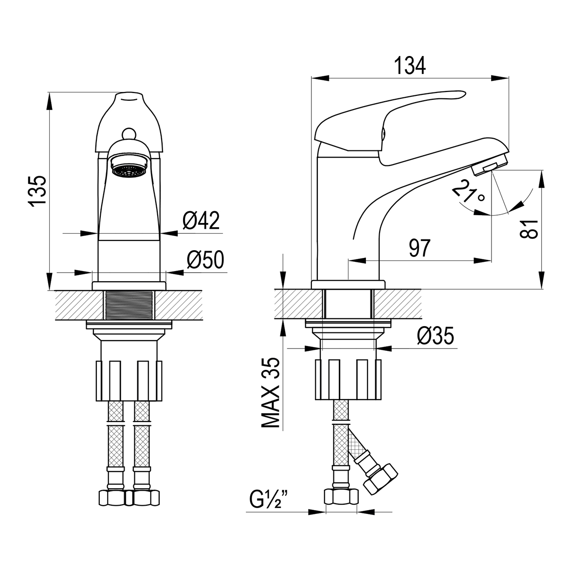 Смеситель ROSSINKA A35-13 для раковины монолитный, хром