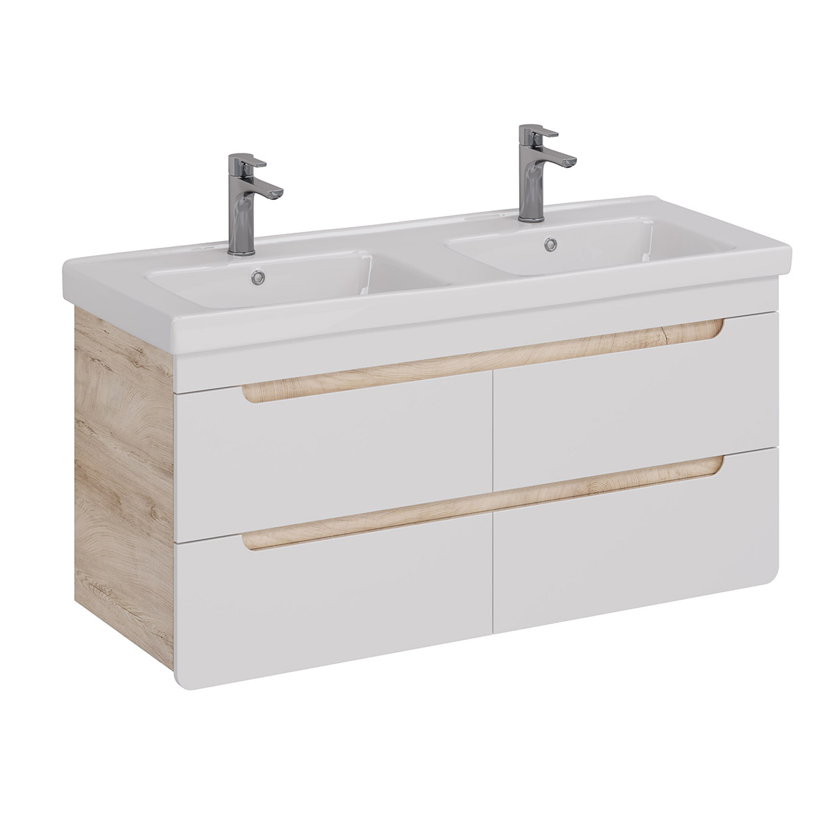 Тумба Lemark OLIVIA 125 см под 2 раковины, подвесная,4 ящика, цвет корпуса: Дуб кантри, цвет фасада: