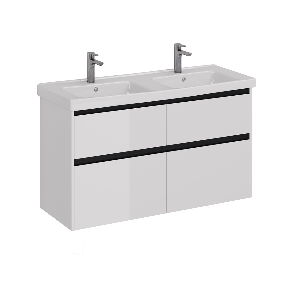 Тумба Lemark COMBI 125 см под 2 раковины, подвесная/напольная,4 ящика, цвет планки: Чёрный, цвет кор