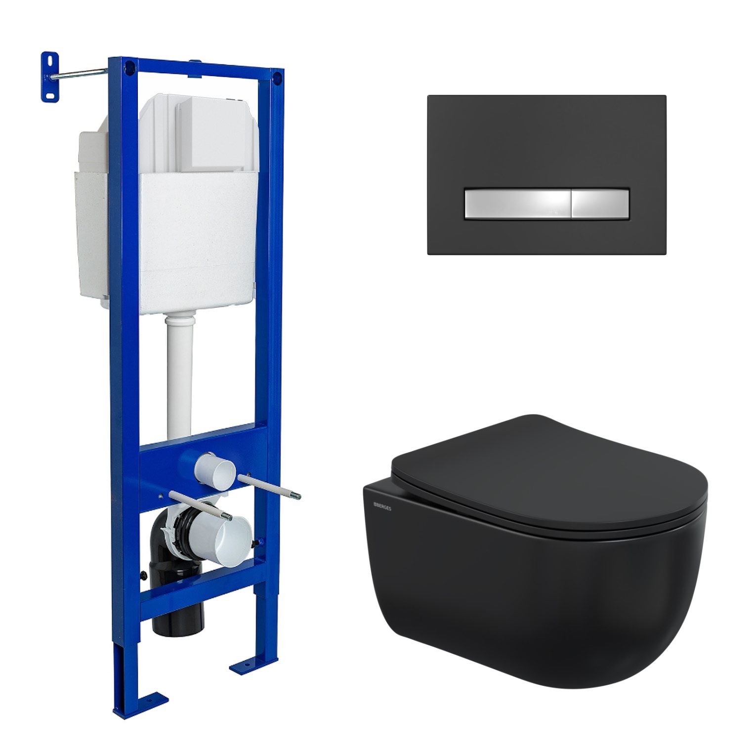 Комплект для монтажа подвесного унитаза: инсталляция Atom Line, кнопка soft touch черный/хром глянец