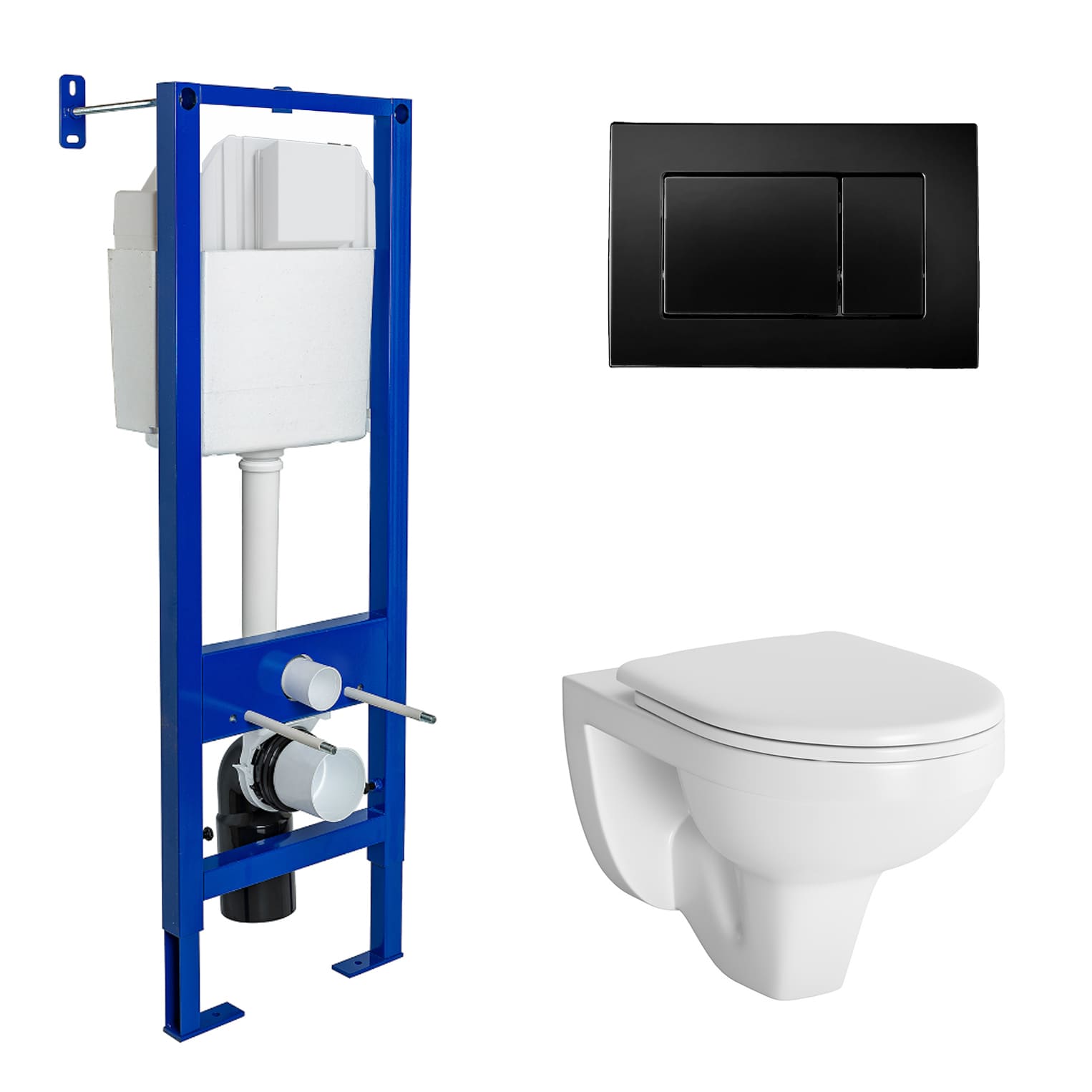 Комплект для монтажа подвесного унитаза GAMMA: инсталляция АТОМ410, кнопка черная Soft Touch, унитаз