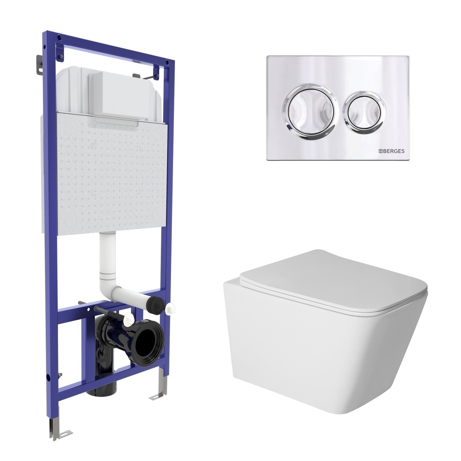 Комплект: инсталляция NOVUM кнопка O3 хром глянец, унитаз SIGMA Rimless 52 см, сиденье дюропласт мик