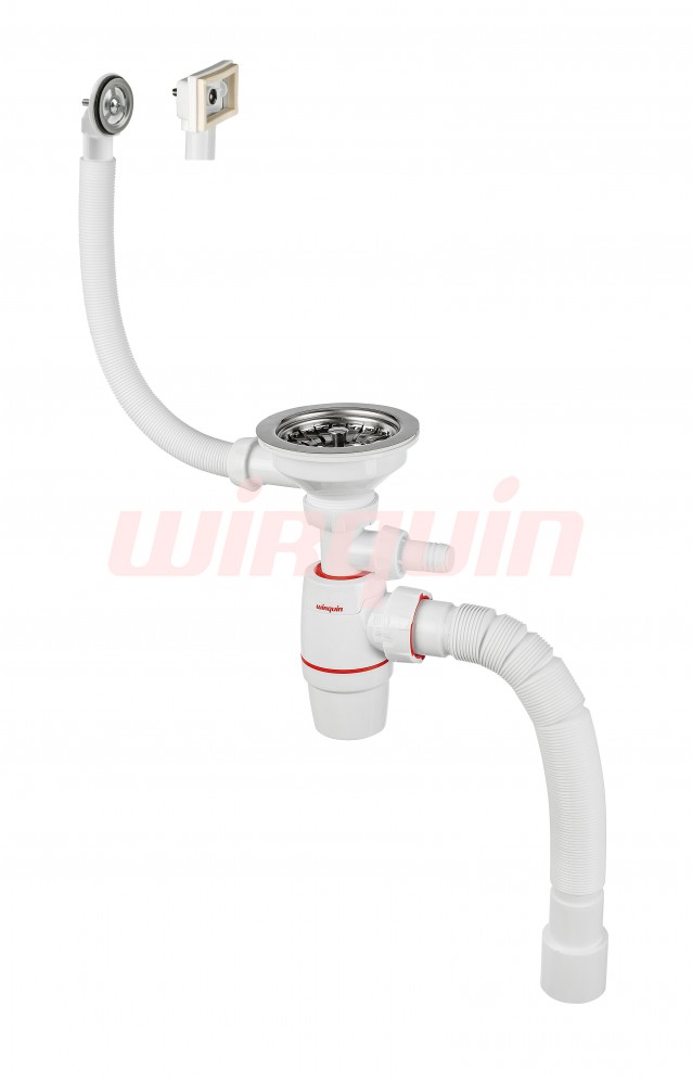 Сифон WIRQUIN NEO с нержавеющей чашкой Ø114 мм, с отводом для стиральной или посудомоечной машины, с