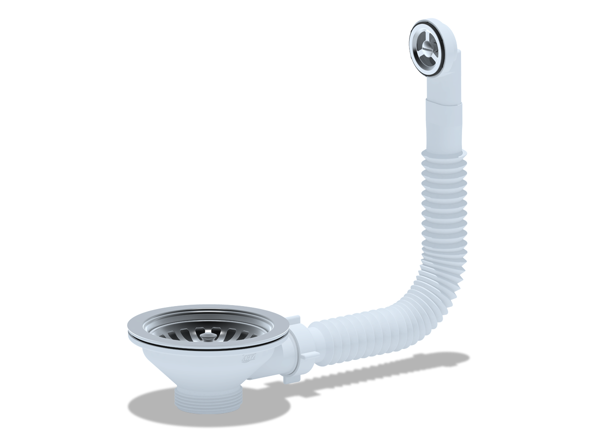 ANI Перелив гибкий для мойки 3 1/2", с круглым вертикальным корпусом, ANI PLAST