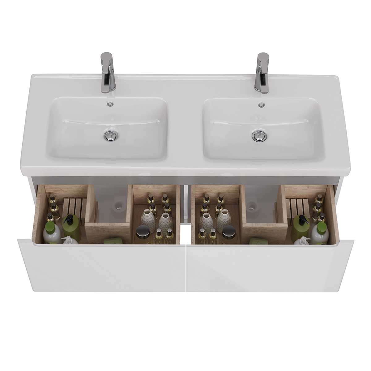 Тумба Lemark BUNO MINI 125 см под 2 раковины, подвесная, 2 ящика, цвет планки: Серый, цвет корпуса, 