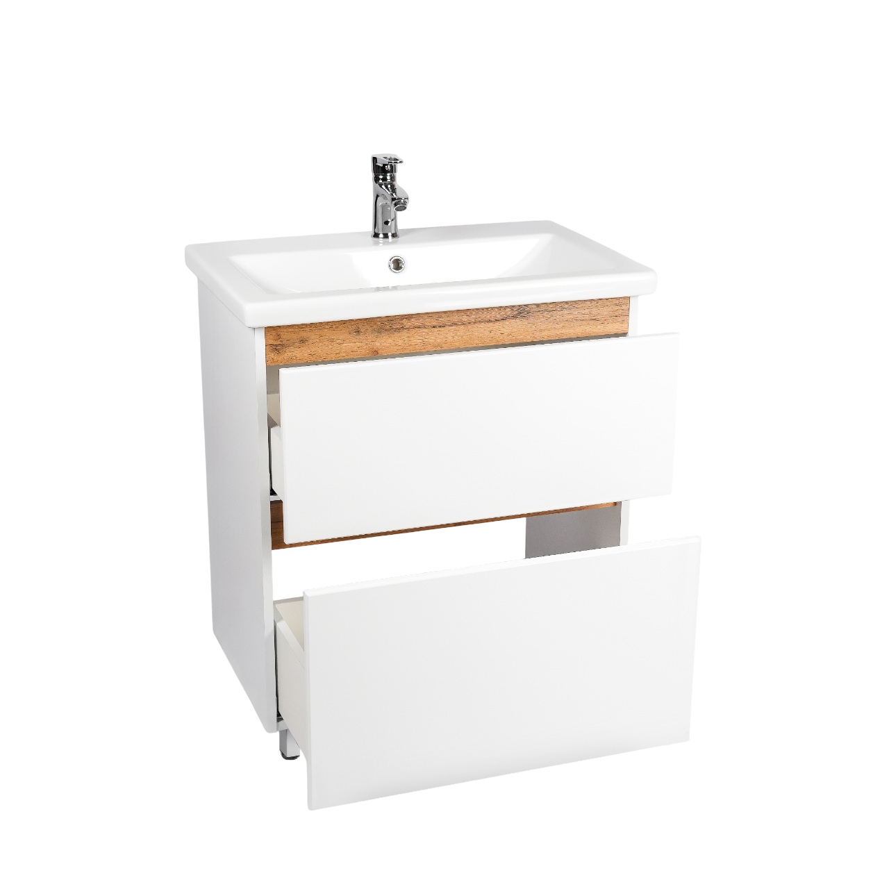 Тумба под раковину VIANT МАЛЬТА 60 напольная белый/дуб вотан (VMAL60CO-T2Y)