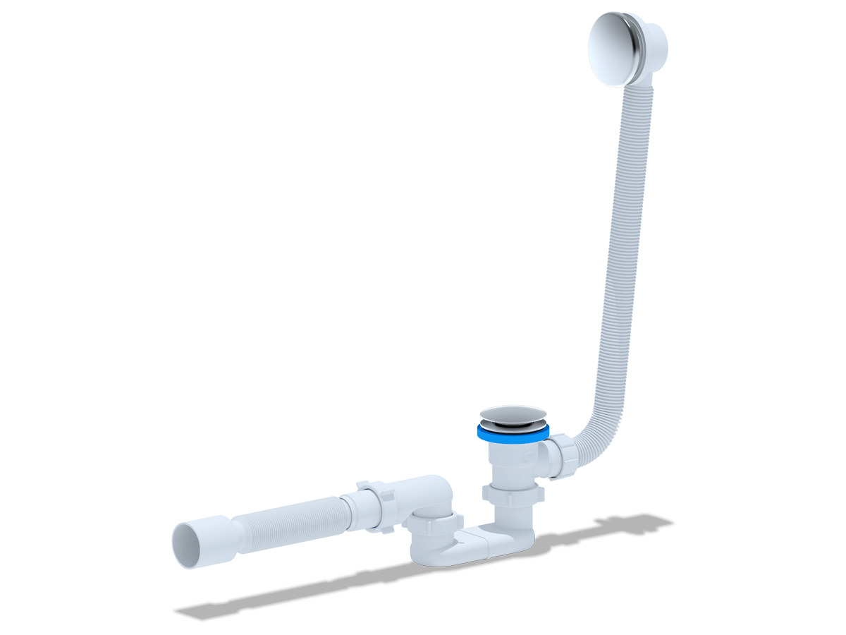 Сифон для ванны АНИ Пласт EC055G 1 1/2 дюйма 40 клик-клак гриб с переливом и гибкой трубой 40х50