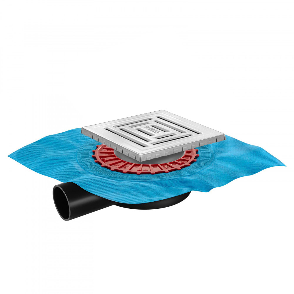 Трап водосток ZENTRUM Uno 150х150, матовый хром, выпуск D50 H65 боковой, BERGES