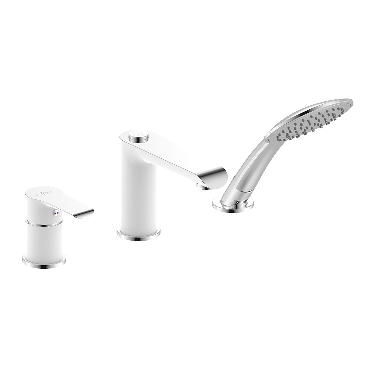 W40 Смеситель для ванны, на борт 3отв. с изливом 140мм(к/40), р/ОД, хром/белый, ROS, W40-39