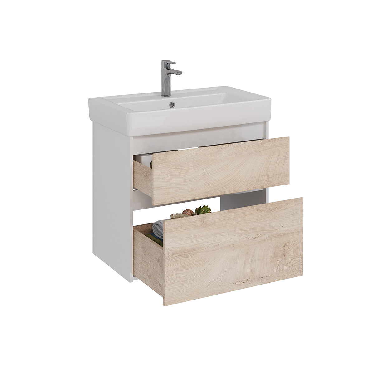 Тумба Lemark COMBI 80 см под 1 раковину, подвесная/напольная, 2 ящика, цвет фасада: Дуб кантри, цвет