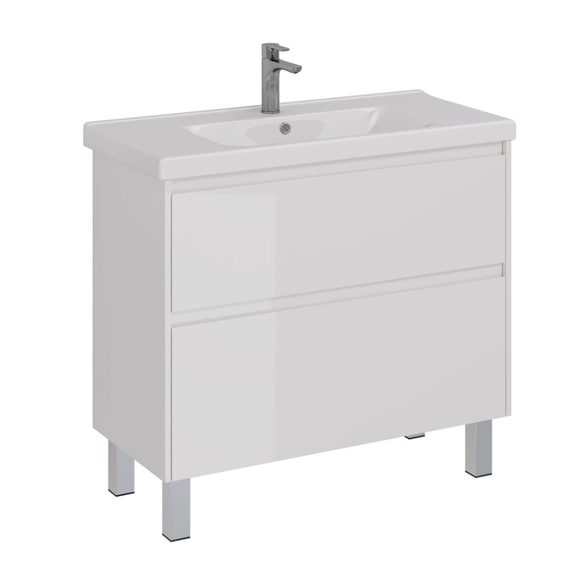 Тумба Lemark COMBI 100 см под 1 раковину, подвесная/напольная, 2 ящика, цвет корпуса, фасада: Белый 