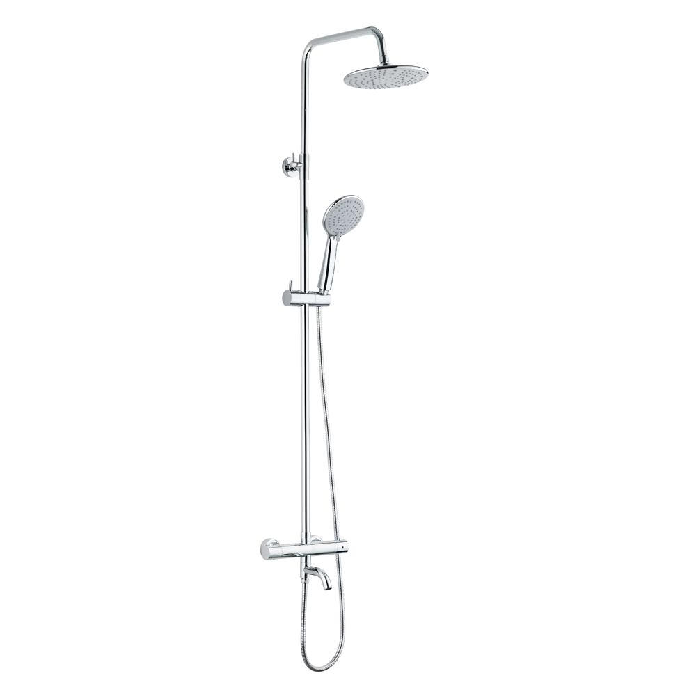 Стойка душевая с терм. смесителем для ванны и верхним душем DUSHA, DUS08-302