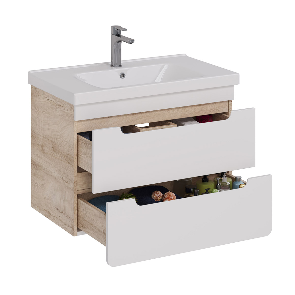 Тумба Lemark OLIVIA 80 см под 1 раковину, подвесная, 2 ящика, цвет корпуса: Дуб кантри, цвет фасада: