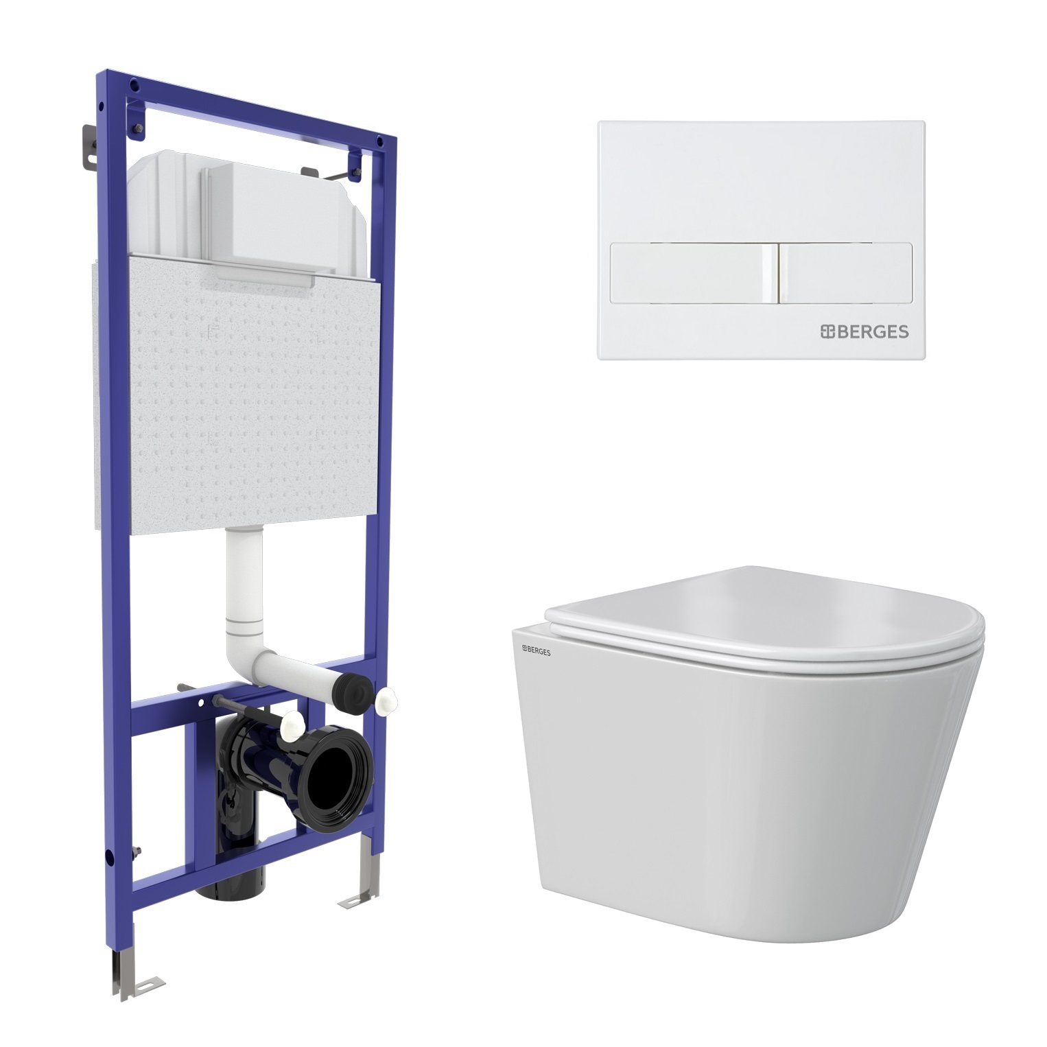 Комплект: инсталляция NOVUM кнопка L1 белая, унитаз VITA Rimless 49 см, сиденье дюропласт микролифт,