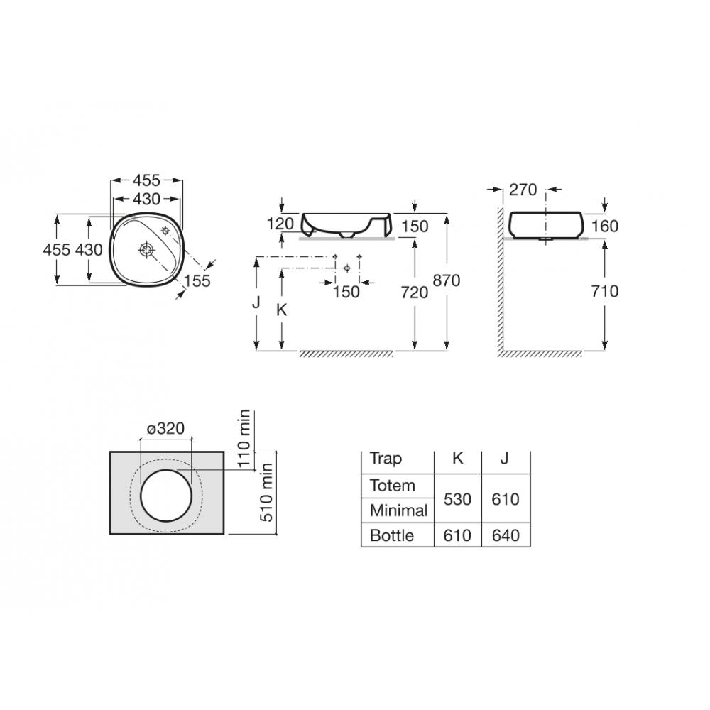 Beyond раковина накладная 430х430, ROCA