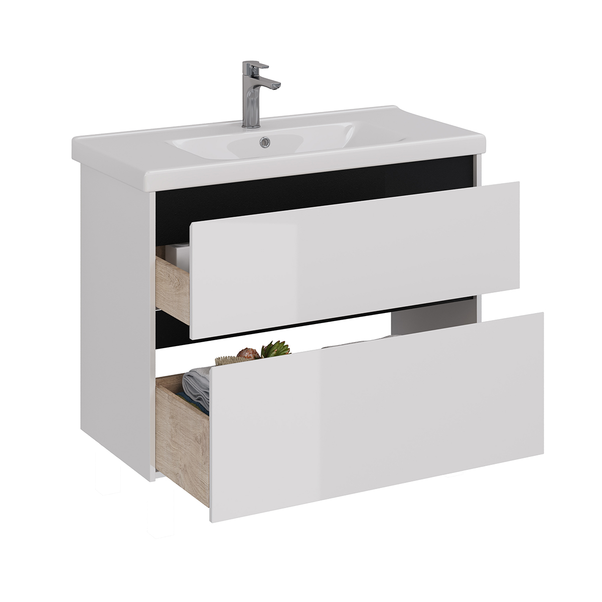 Тумба Lemark COMBI 100 см под 1 раковину, подвесная/напольная, 2 ящика, цвет планки: Чёрный, цвет ко