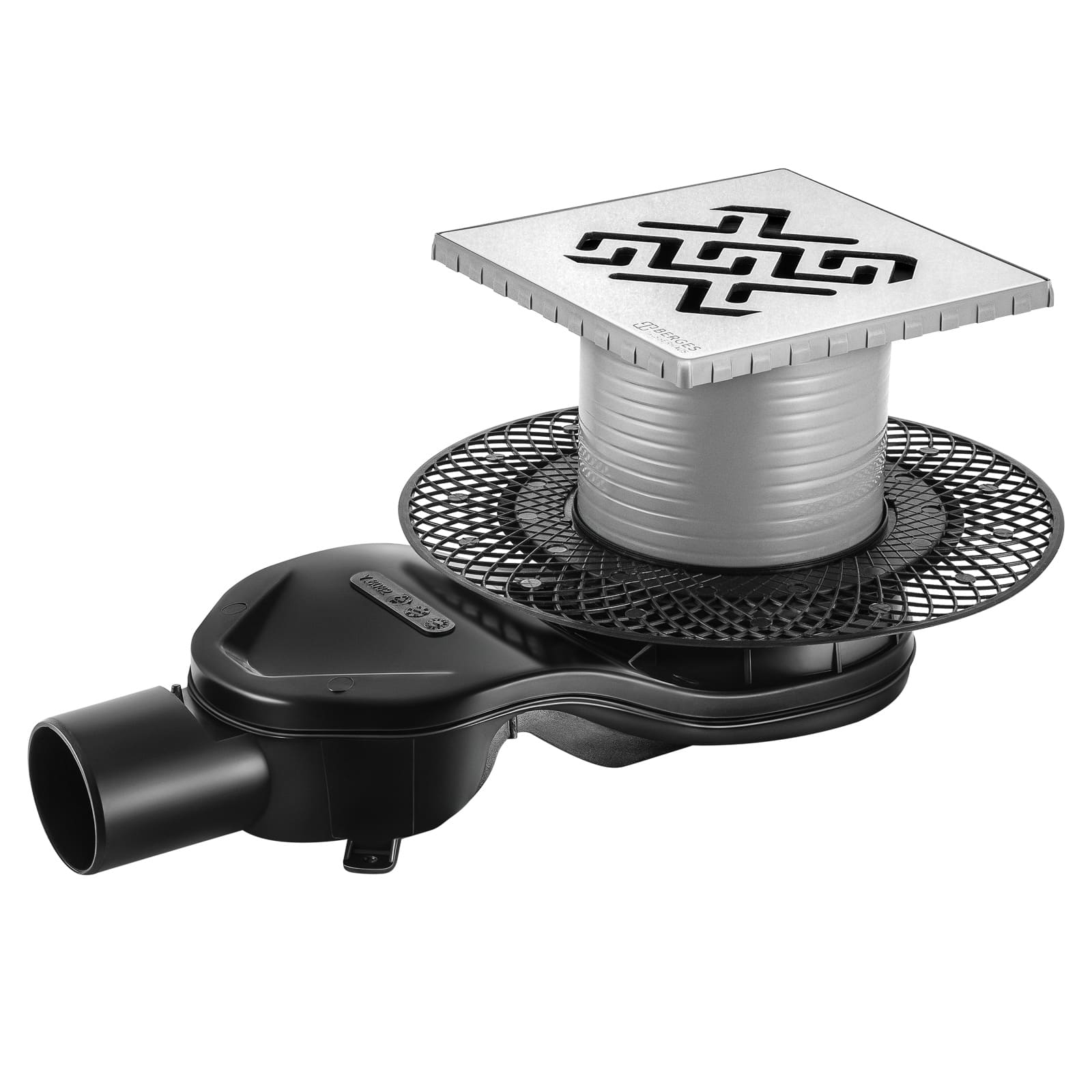 Трап водосток PLATZ Antik 150х150, хром глянец, S-сифон D50 H60 боковой, BERGES