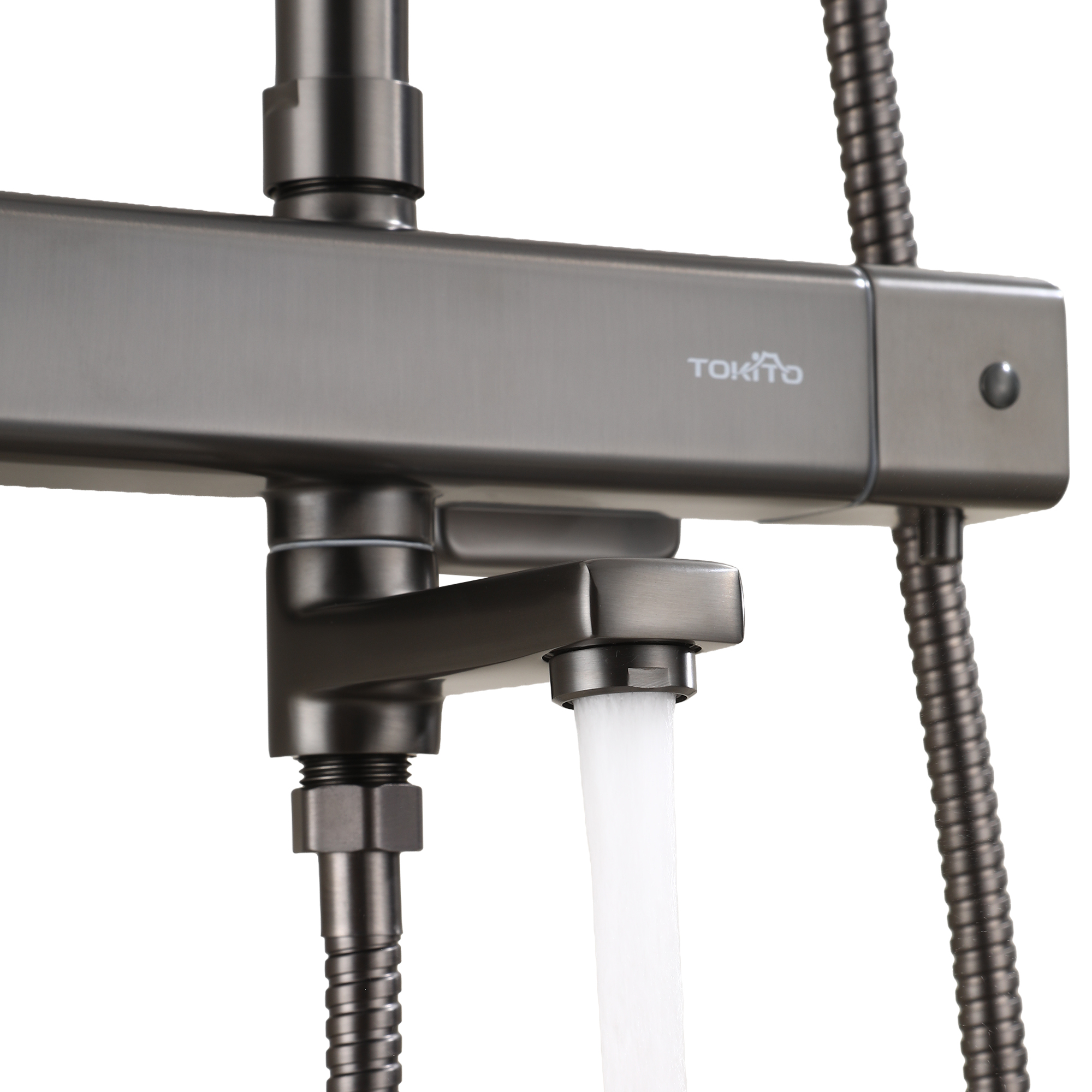 RAIN Смеситель для ванны с душевой стойкой и тропическим душем, вороненая сталь, TOKITO