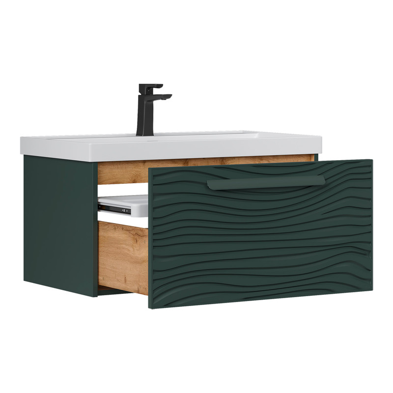 Тумба под раковину EQUIL Gleam 80, подвесная, 1 ящ., зеленый камень/дуб вотан (под раковину 78857-80) (tpGLEAM80.1Y-34)