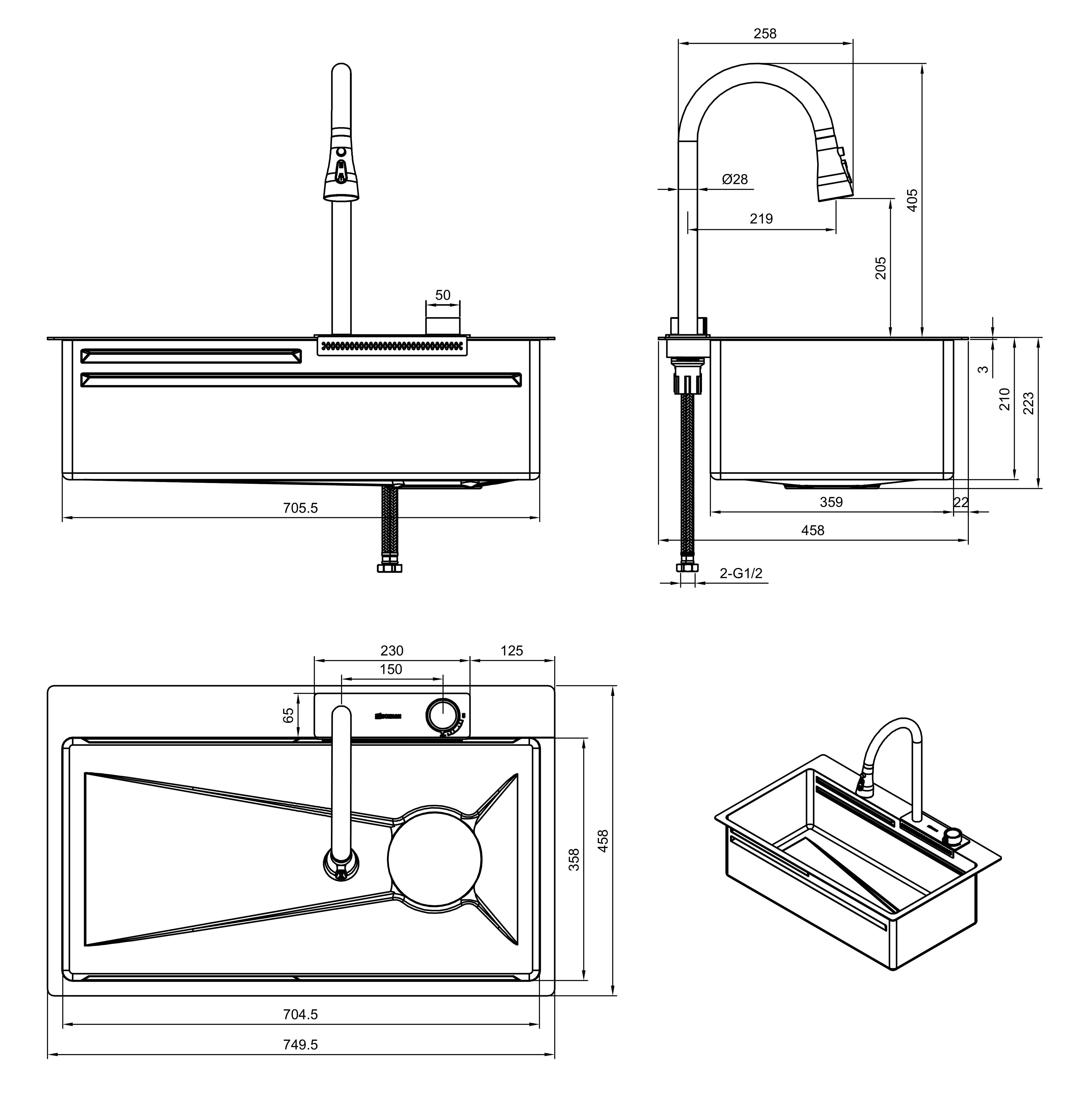 Кухонная мойка многофункциональная ПРОФСАН PSM-9944ST готовое решение со смесителем, нержавеющая сталь