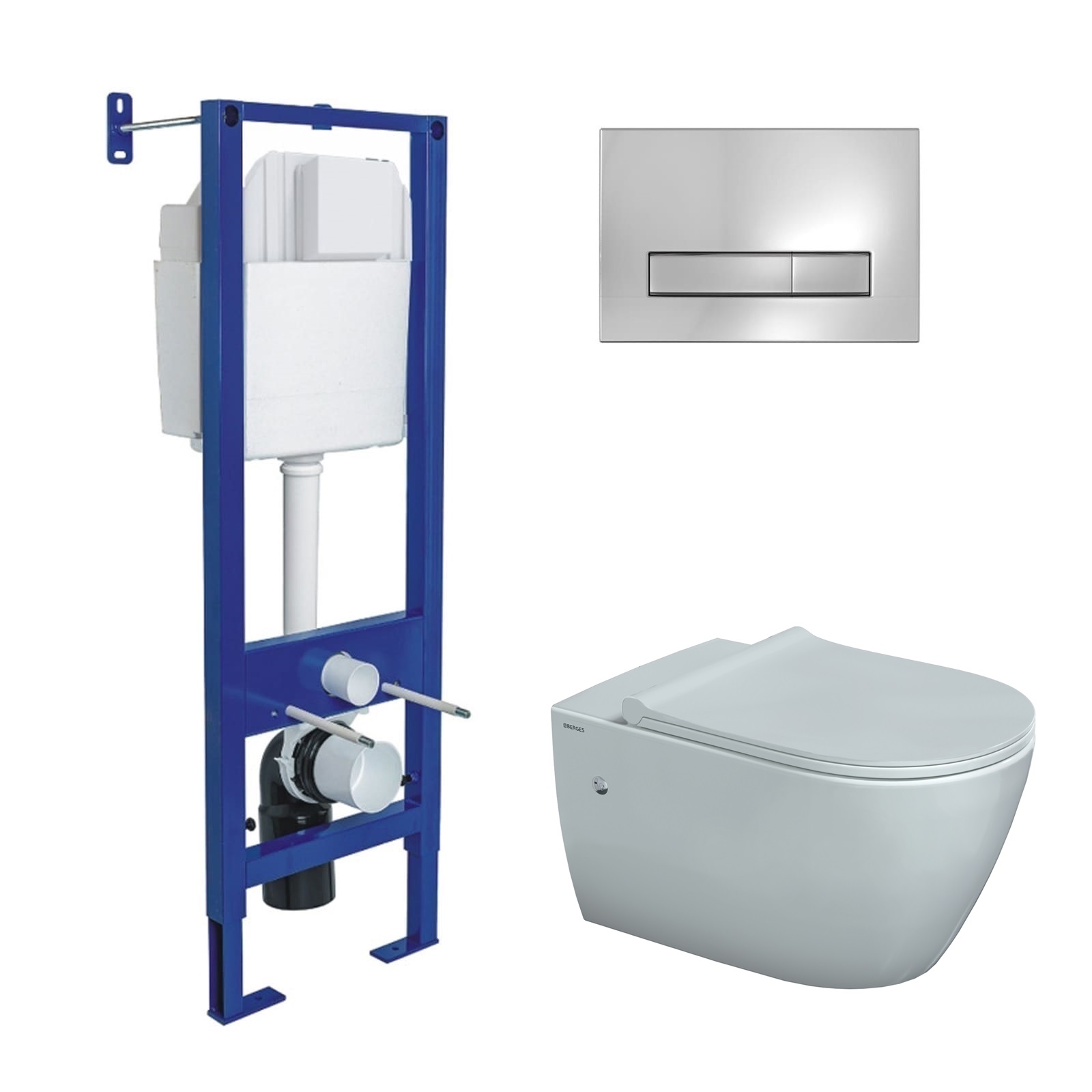 Комплект: инсталляция АТОМ Line кнопка хром глянец, унитаз MASCON Rimless, сидение дюропласт микроли