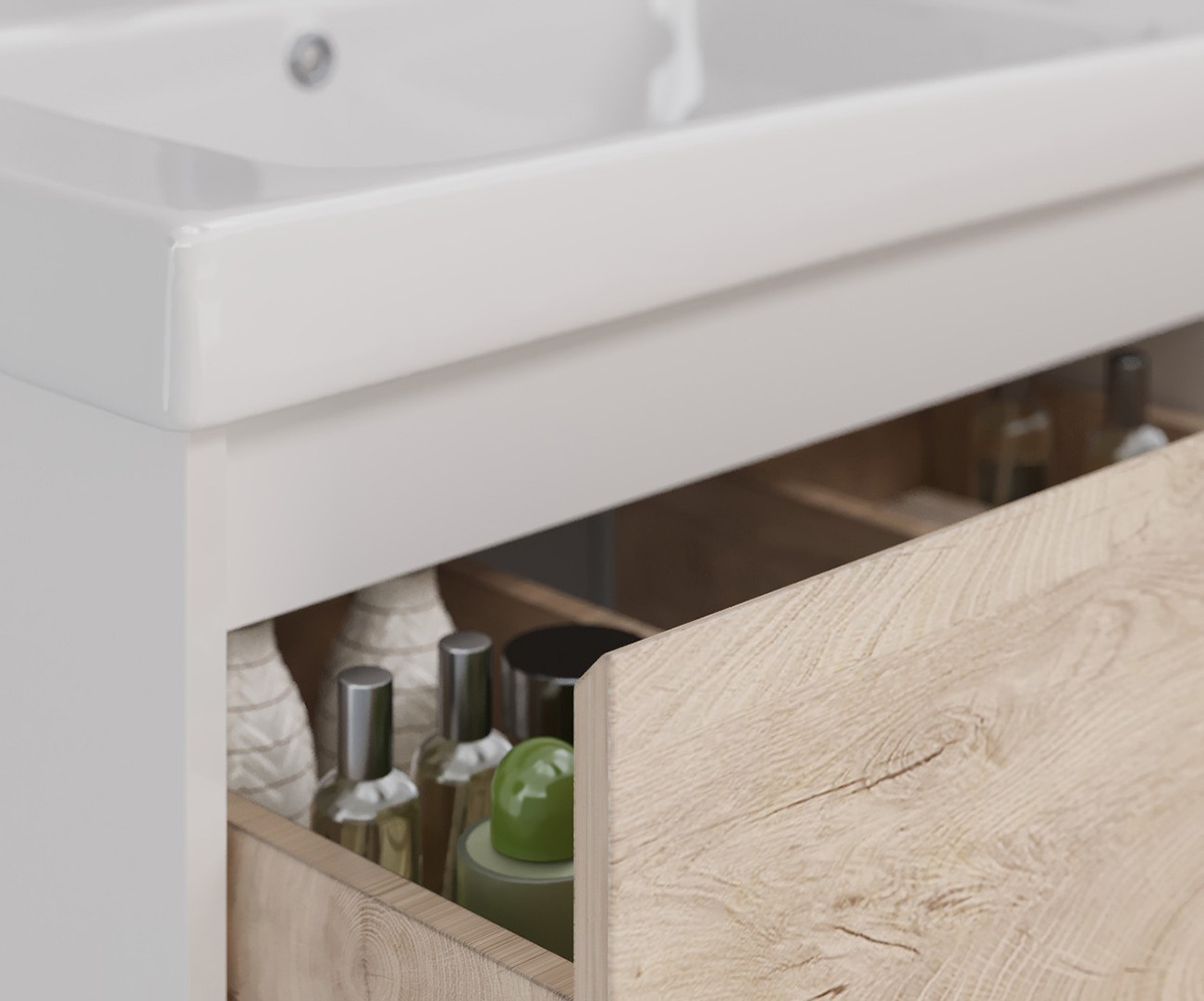 Тумба Lemark COMBI 125 см под 2 раковины, подвесная/напольная,4 ящика, цвет фасада: Дуб кантри, цвет