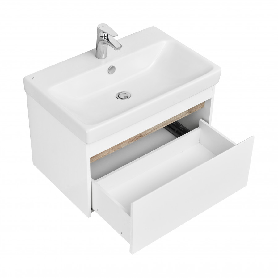 Тумба МАРТИ 70, подвесная, белая, ясень шимо (под раковину АДРИАНА 70)