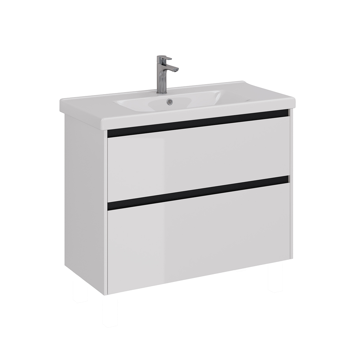 Тумба Lemark COMBI 100 см под 1 раковину, подвесная/напольная, 2 ящика, цвет планки: Чёрный, цвет ко