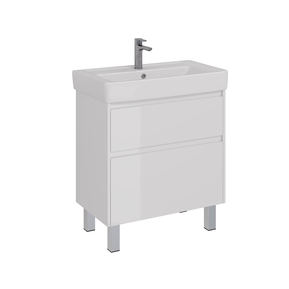 Тумба Lemark COMBI 80 см под 1 раковину, подвесная/напольная, 2 ящика, цвет корпуса, фасада: Белый г