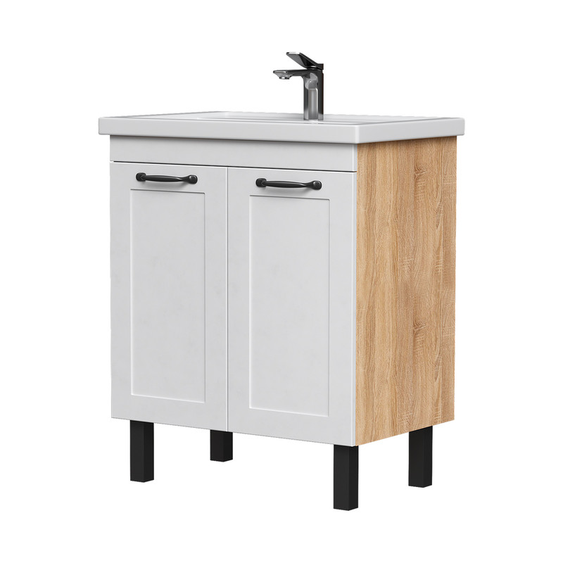 Тумба EQUIL Lago 70 напольная 2 дв. белый/дерево (под раковину Миранда 70)