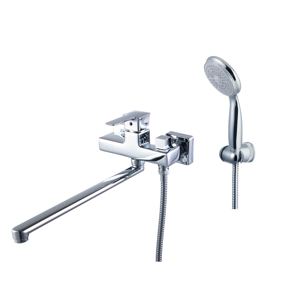 Basis Смеситель для ванны, плоск.пов.излив 350мм боковой дивертор лейка, р/ОД, хром, LM, LM3617C